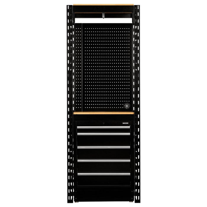 Bunker 13 Piece Modular Storage Combo 2 Tier Racking with Hardwood Shelving, Pegboard and Floor Cabinet, 750mm Draper - Town Tools