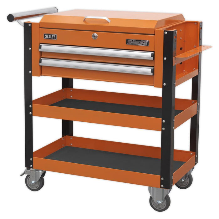 Sealey Heavy-Duty Mobile Tool & Parts Trolley 2 Drawers & Lockable Top Orange Sealey - Town Tools 