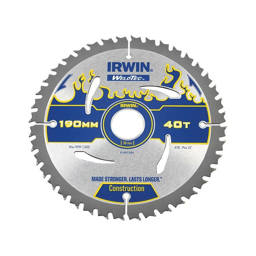 Irwin® Weldtec Circular Saw Blade 190 x 30mm x 40T ATB IRWIN® - Town Tools