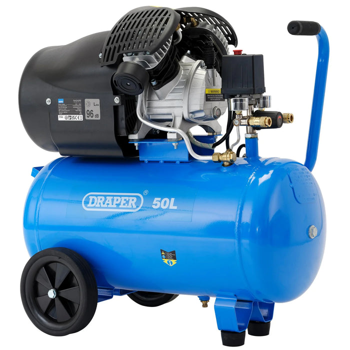 Draper 230V 50L Direct Drive V-Twin Air Compressor, 2.2kW/3HP - DA50/412TV