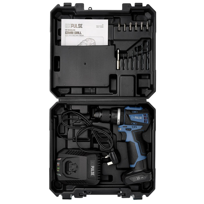 DXPULSE 12V Brushless Combi Drill Kit, 1 x 4.0Ah Battery, 1 x Fast Charger
