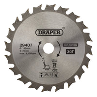 Draper TCT Multi-Purpose Circular Saw Blade, 165 x 20mm, 20T - SBM2