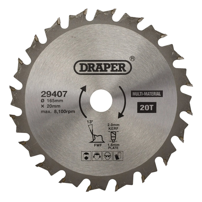 Draper TCT Multi-Purpose Circular Saw Blade, 165 x 20mm, 20T - SBM2