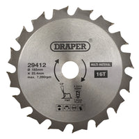 Draper TCT Multi-Purpose Circular Saw Blade, 185 x 25.4mm, 16T - SBM3
