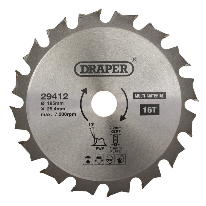 Draper TCT Multi-Purpose Circular Saw Blade, 185 x 25.4mm, 16T - SBM3