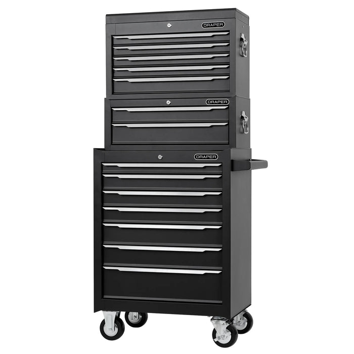 Draper Combined Roller Cabinet, Mid Tool Chest and Tool Chest, 14 Drawers, 26"