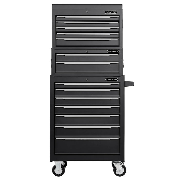 Draper Combined Roller Cabinet, Mid Tool Chest and Tool Chest, 14 Drawers, 26"
