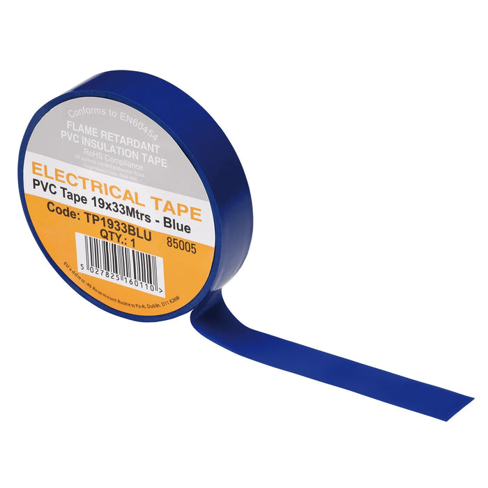 Non-Branded Blue PVC Electrical Insulation Tape, 19mm x 33m (Pack of 10)