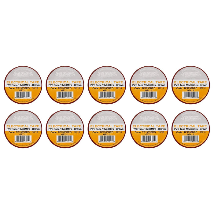 Non-Branded Brown PVC Electrical Insulation Tape, 19mm x 33m (Pack of 10)