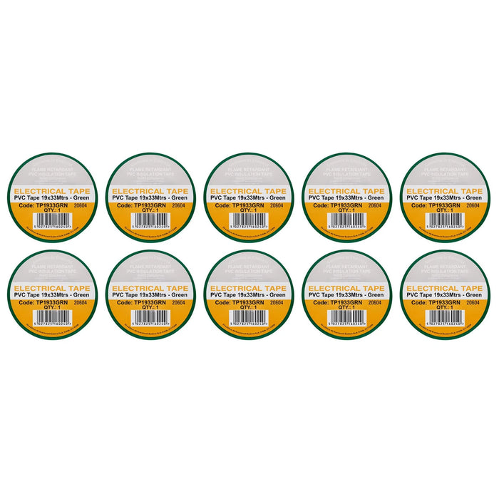 Non-Branded Green PVC Electrical Insulation Tape, 19mm x 33m (Pack of 10)