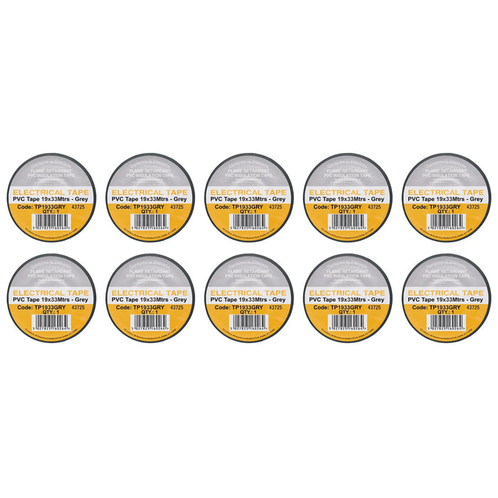 Non-Branded Grey PVC Electrical Insulation Tape, 19mm x 33m (Pack of 10)