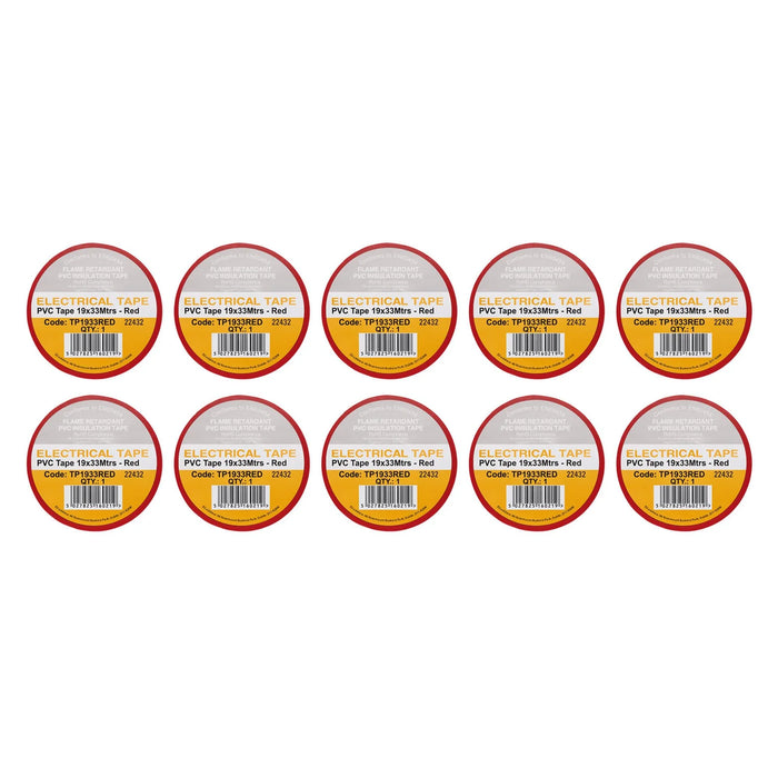 Non-Branded Red PVC Electrical Insulation Tape, 19mm x 33m (Pack of 10)
