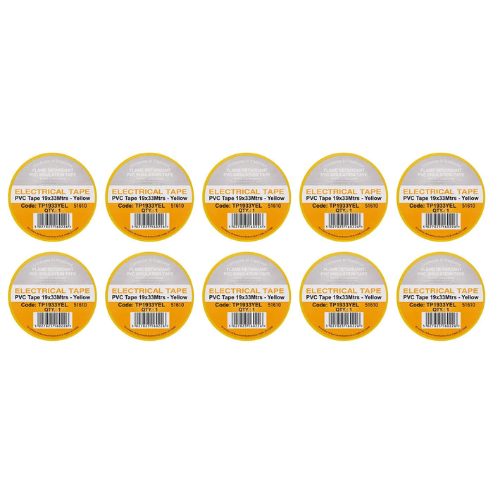 Non-Branded Yellow PVC Electrical Insulation Tape, 19mm x 33m (Pack of 10)