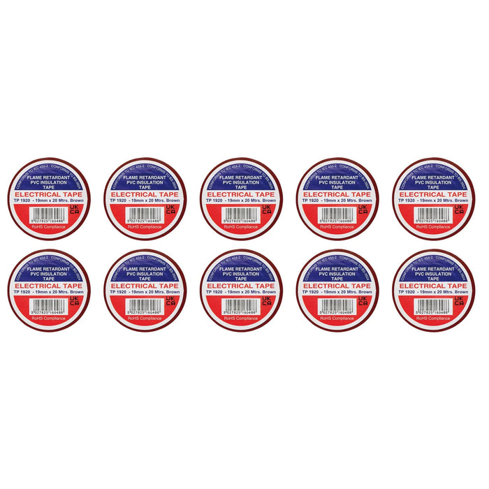 Non-Branded Brown PVC Electrical Insulation Tape, 19mm x 20m (Pack of 10)