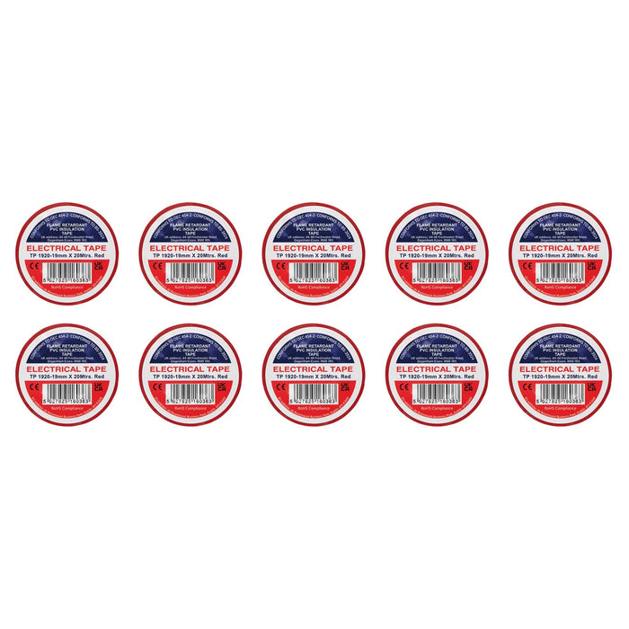 Non-Branded Red PVC Electrical Insulation Tape, 19mm x 20m (Pack of 10)