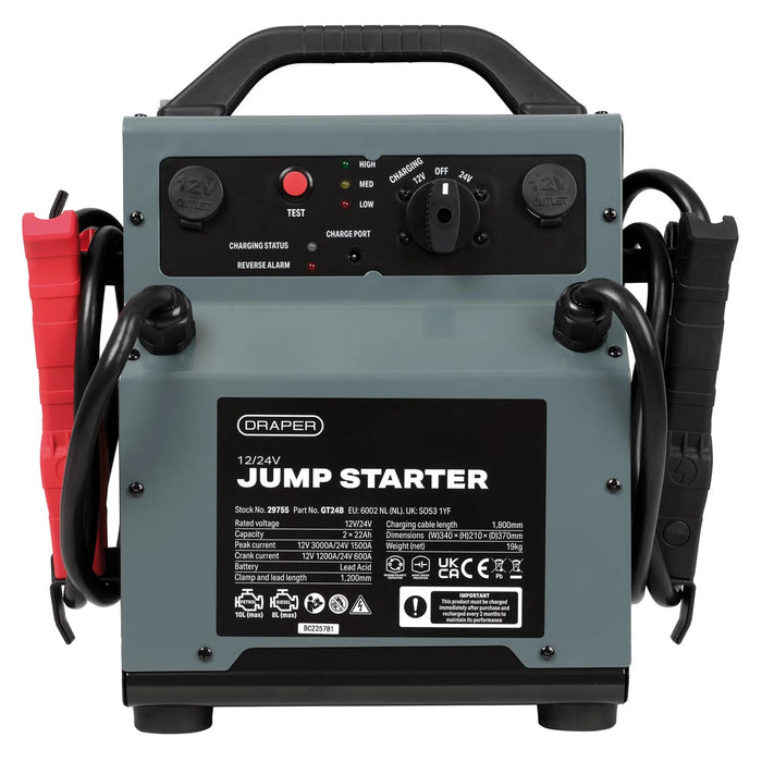 Draper 12/24V Jump Starter, 3000/1500 Peak Amps - GT24B