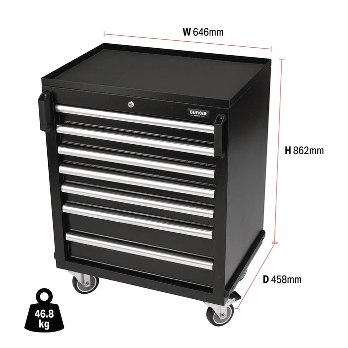 BUNKER Modular Mobile Cabinet, 7 Drawer, 646mm - MS400-7T