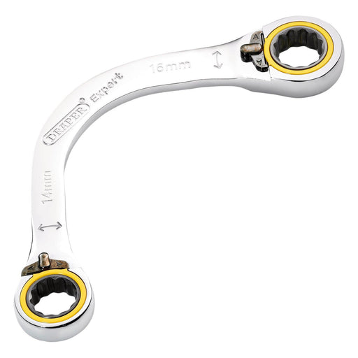 Draper Expert HI-TORQ Double Ring Ratchet Half Moon Spanner, 14 x 16mm Draper - Town Tools