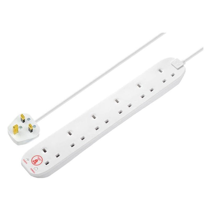 Masterplug Extension Lead 240V 6-Gang 13A White Surge Protected 2m Masterplug - Town Tools