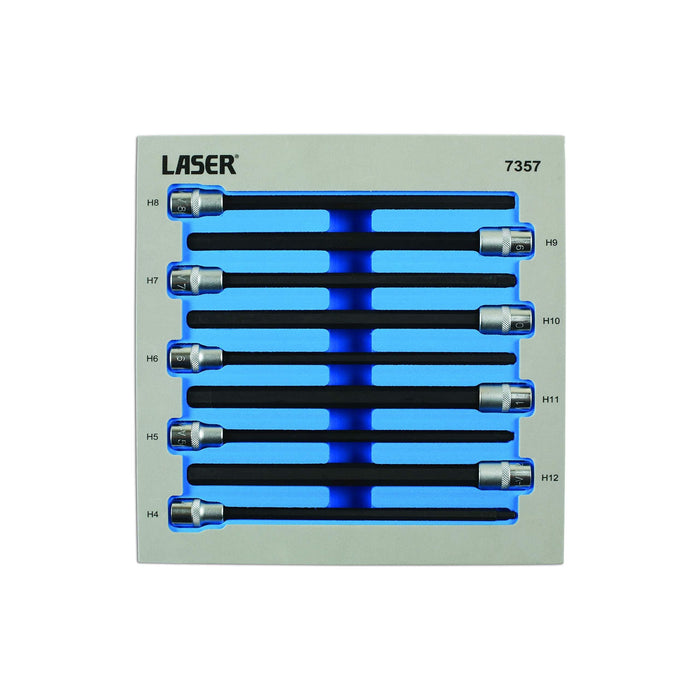 Laser Extra Long Hex Socket Bit Set 3/8"D 9pc 7357