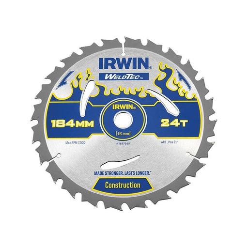 Irwin® Weldtec Circular Saw Blade 184 x 16mm x 24T ATB IRWIN® - Town Tools