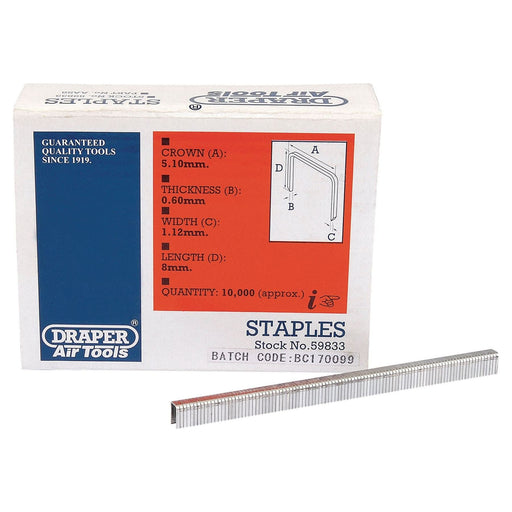 Draper Staples, 8mm  (Pack of 10000) 59833 Draper - Town Tools 