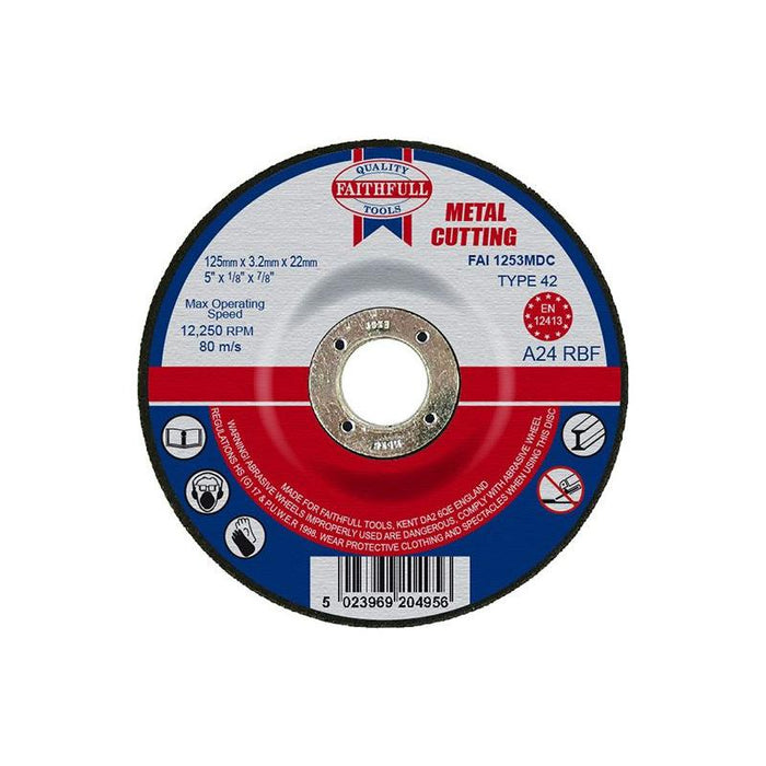 Faithfull Depressed Centre Metal Cutting Disc 125 x 3.2 x 22.23mm Faithfull - Town Tools
