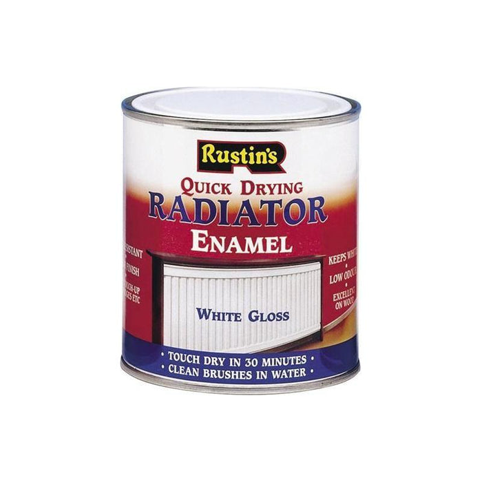 Rustins Quick Dry Radiator Enamel Paint Gloss White 500ml Rustins - Town Tools