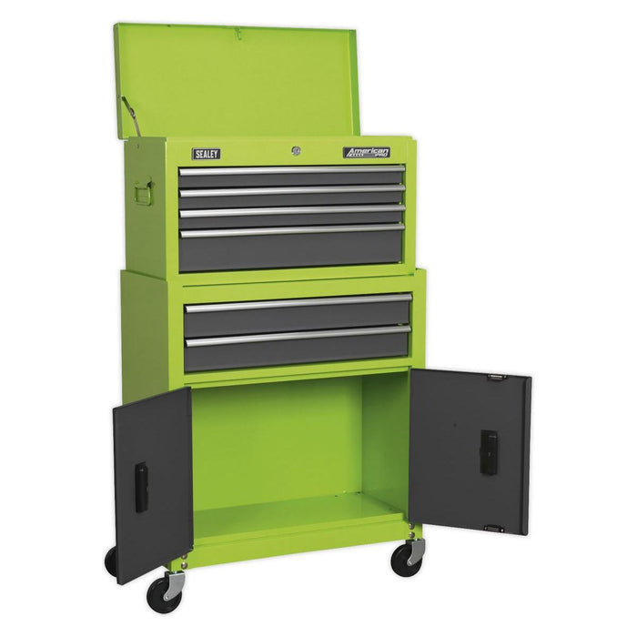 Sealey Topchest & Rollcab Combination 6 Drawer with Ball-Bearing Slides Hi-Vis G Sealey - Town Tools 