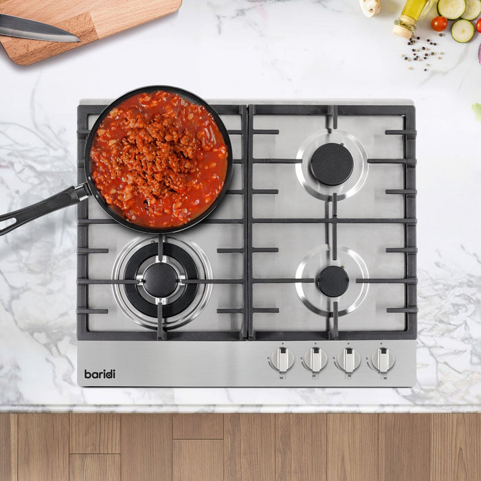 Baridi Gas Hob with 4 Cooking Zones 60cm - Stainless Steel DH225