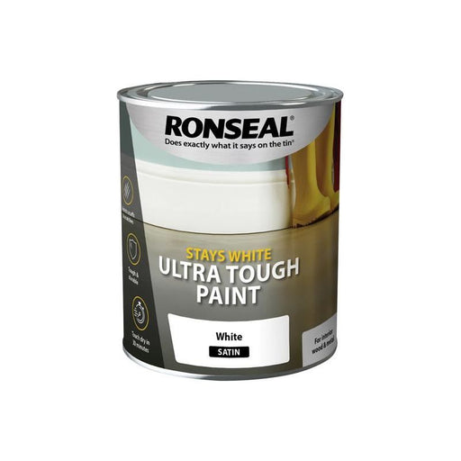 Ronseal Stays White Ultra Tough Paint Satin White 750ml Ronseal - Town Tools