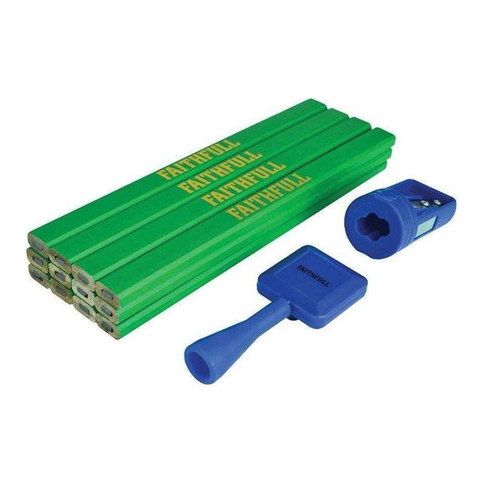 Faithfull Carpenter's Pencil Kit Green / Hard (Pack 12) Faithfull - Town Tools
