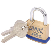 Draper Solid Brass Padlock and 2 Keys with Mushroom Pin Tumblers Hardened Steel