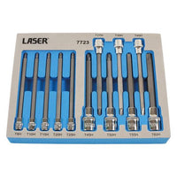 Laser Long Tamperproof Torx Socket Bit Set 1/4"D, 3/8"D, 1/2"D 7723