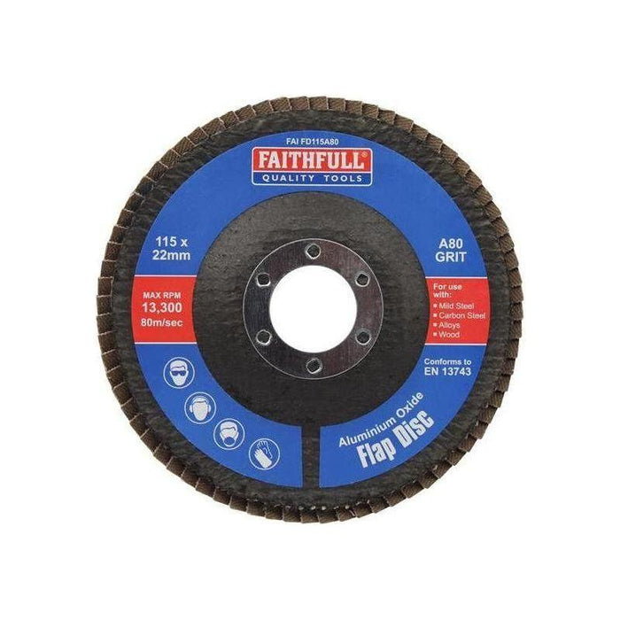 Faithfull Aluminium Oxide Flap Disc 115 x 22mm 80 Grit Faithfull - Town Tools