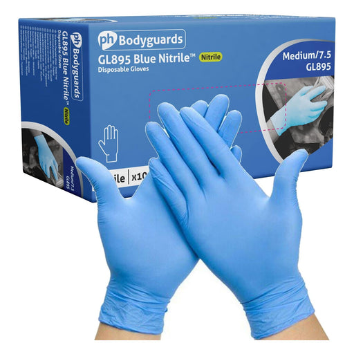 Bodyguards GL895 Powder Free Blue Nitrile Disposable Gloves Medium Box of 100 Bodyguard - Town Tools 