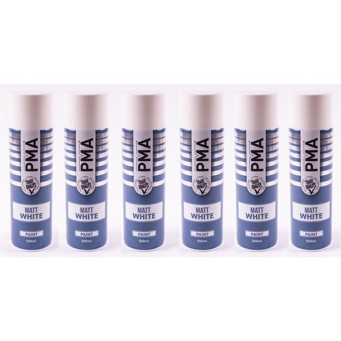 6 x PMA Aerosol Spray Paint Matt White Acrylic High Coverage 500ml PMA - Town Tools 