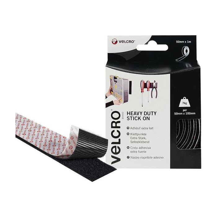 Velcro® Brand VELCRO® Brand Heavy-Duty Stick On Tape 50mm x 1m Black VELCRO® Brand - Town Tools
