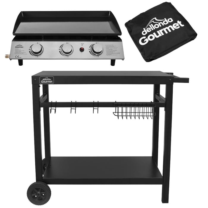 Dellonda 3 Burner Portable Gas Plancha, Cover & Trolley DG250