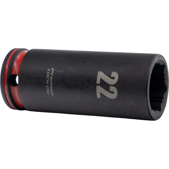 Sealey 1/2"Dr Lock-On Deep Impact Socket 22mm (Red Coded Ring)