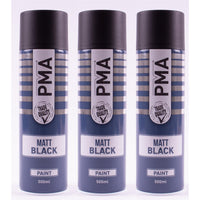 3 X PMA Matt Black Paint Spray Aerosol 500Ml High Coverage Matt Black