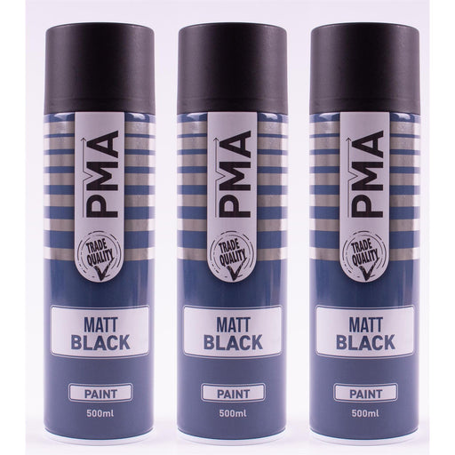 3 X PMA Matt Black Paint Spray Aerosol 500Ml High Coverage Matt Black PMA - Town Tools 