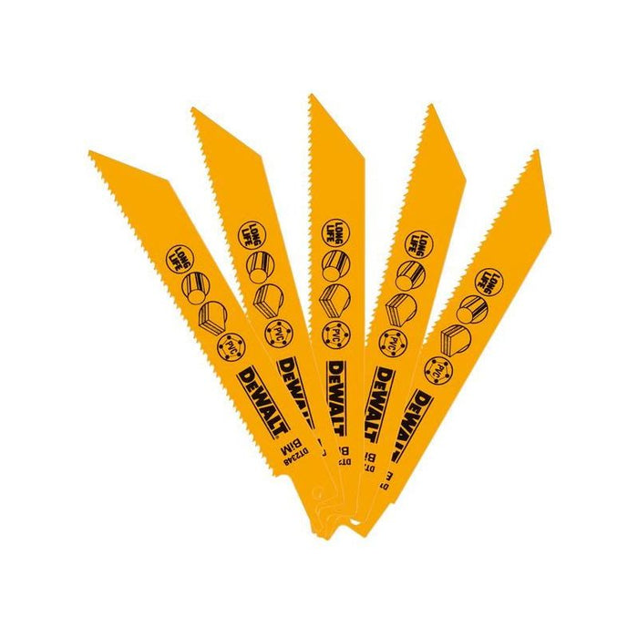 Dewalt Power Tools Bi-Metal Reciprocating Blade for Plastic & Pipes 152mm( Pack 5) DeWALT Power Tools - Town Tools