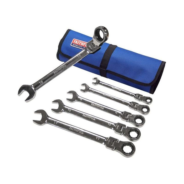 Faithfull Ratchet Combination Spanner Set in Tool Roll, 6 Piece Faithfull - Town Tools