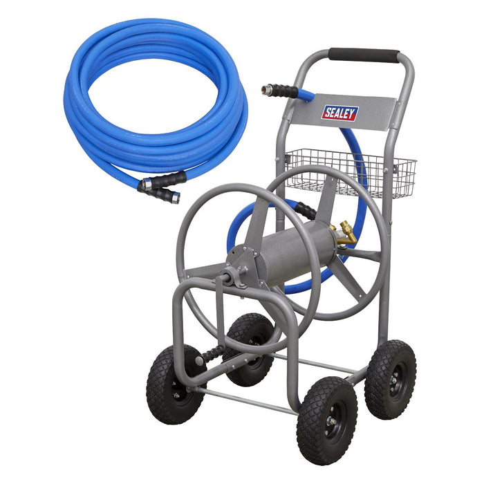 Heavy-Duty Hose Reel Cart with 30m Heavy-Duty Ø19mm Hot & Cold Rubber Water Hose Sealey - Town Tools 