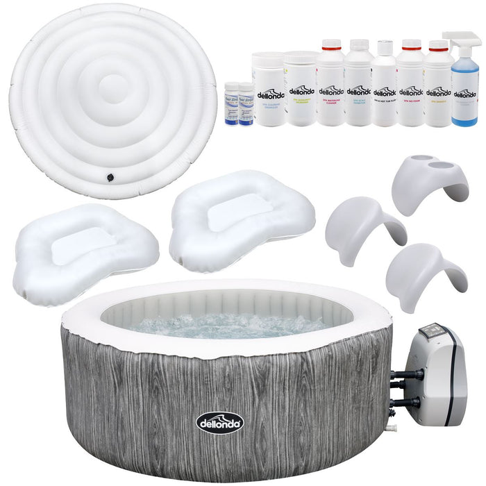 Dellonda 4-6 Person Inflatable Hot Tub/Spa Smart Pump & Master Kit Wood Effect