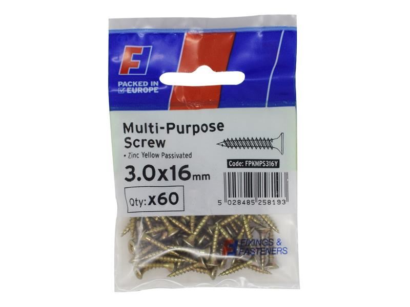 ForgeFix Multi-Purpose Pozi Screw CSK ST ZYP 3.0 x 16mm ForgePack 60 ForgeFix - Town Tools