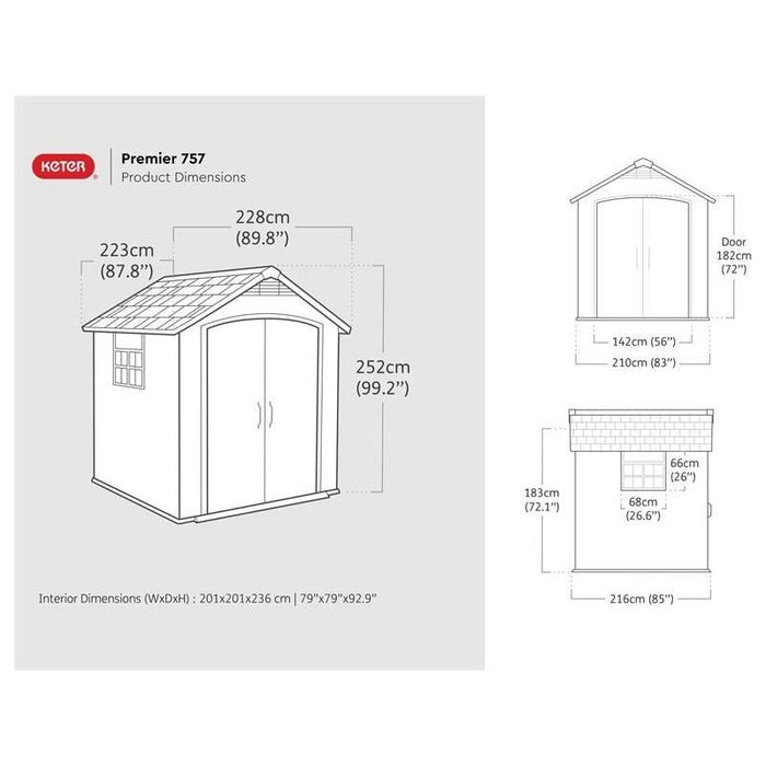 Keter Premier Shed Grey 7.5 x 7ft Keter - Town Tools