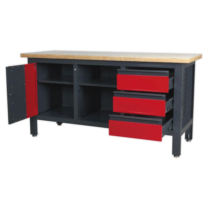 Sealey Workstation with 3 Drawers 1 Cupboard & Open Storage AP1905B Sealey - Town Tools 