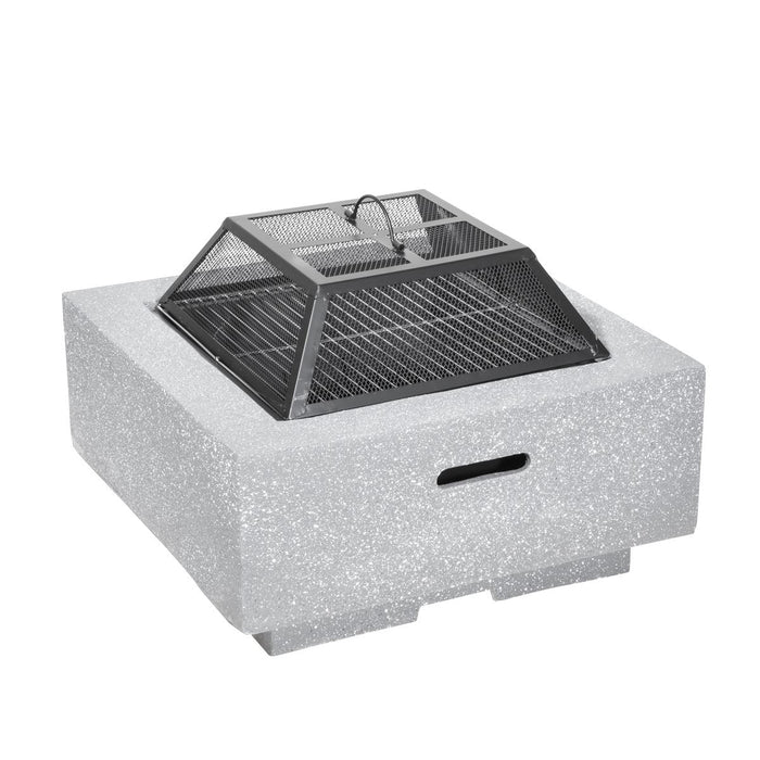 Dellonda Square Fire Pit with BBQ Grill Safety Mesh Screen Fire Poker Light Grey